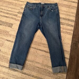 Good American stretch Blue Boyfriend Jeans raw hem sz 18